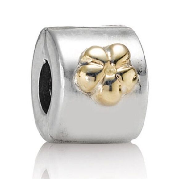 Authentic Pandora Two-Tone Flower Clip Charm - Picture 1 of 3